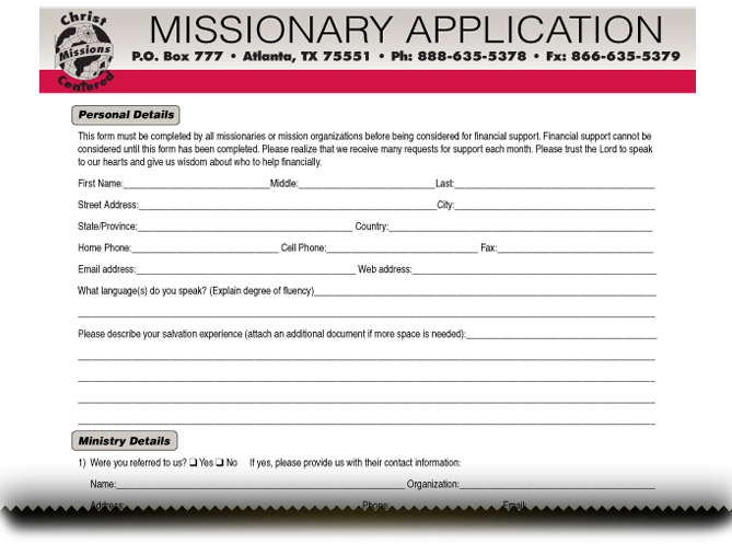 Formular de cerere misionar